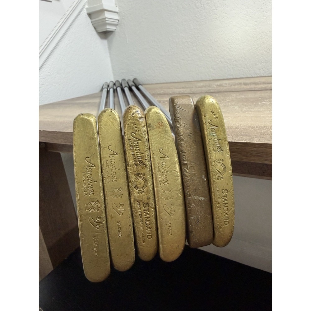 Vintage Acushnet Bullseye Putters Lot Of 6 Golf Rare Gold